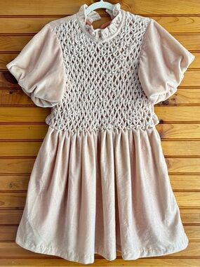 Free People Gum Drop Babydoll Mini Dress Velvet Champagne Open Back M